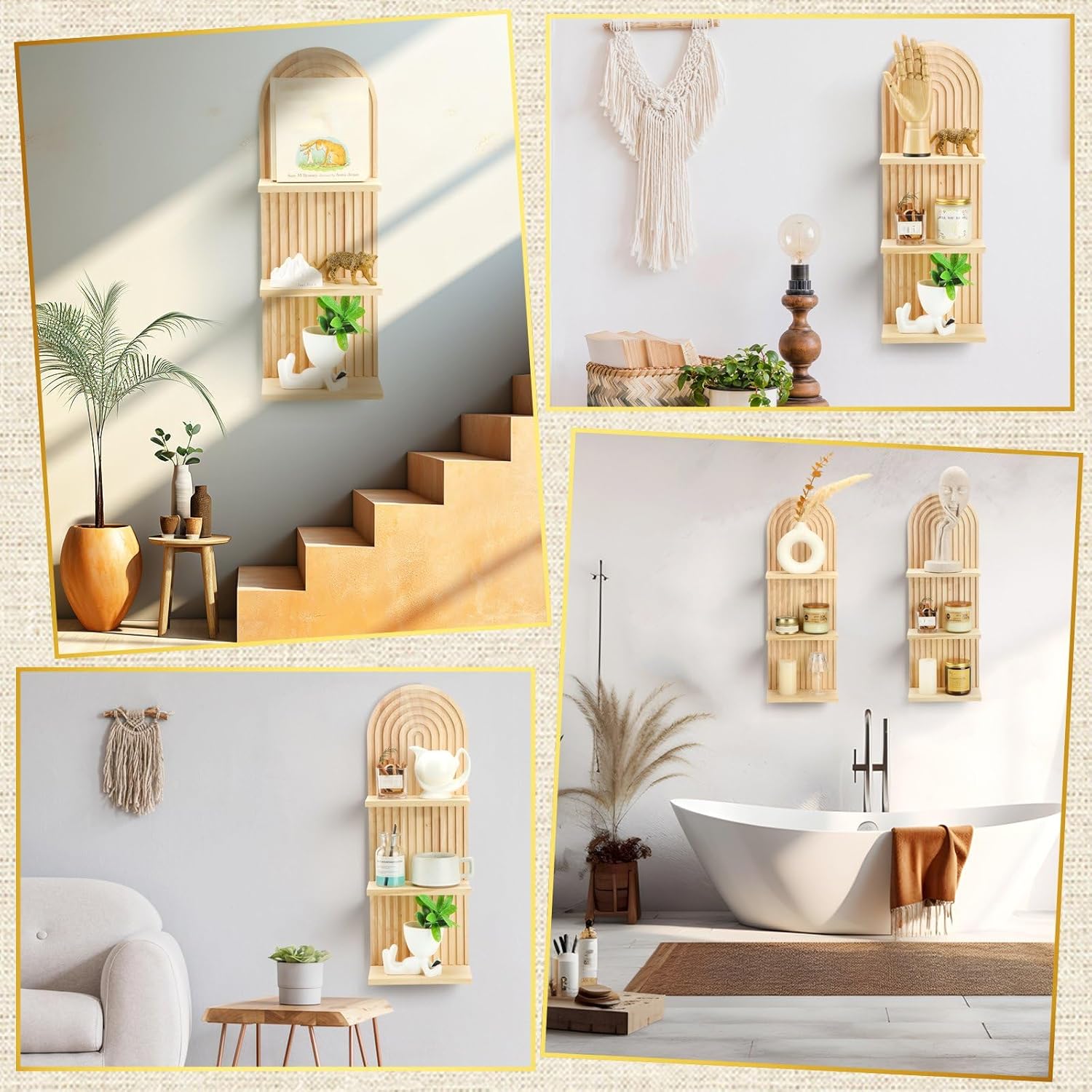 Geetery 2 Pcs Arch Wood Floating Shelf Modern Boho Decor