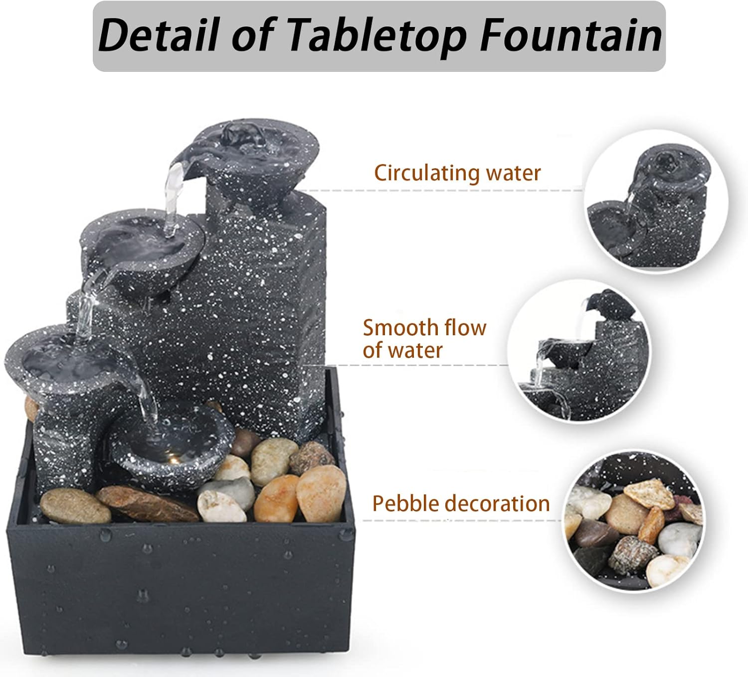 GWZiehory 4-Tier Tabletop Water Fountain for Home Office Relaxation