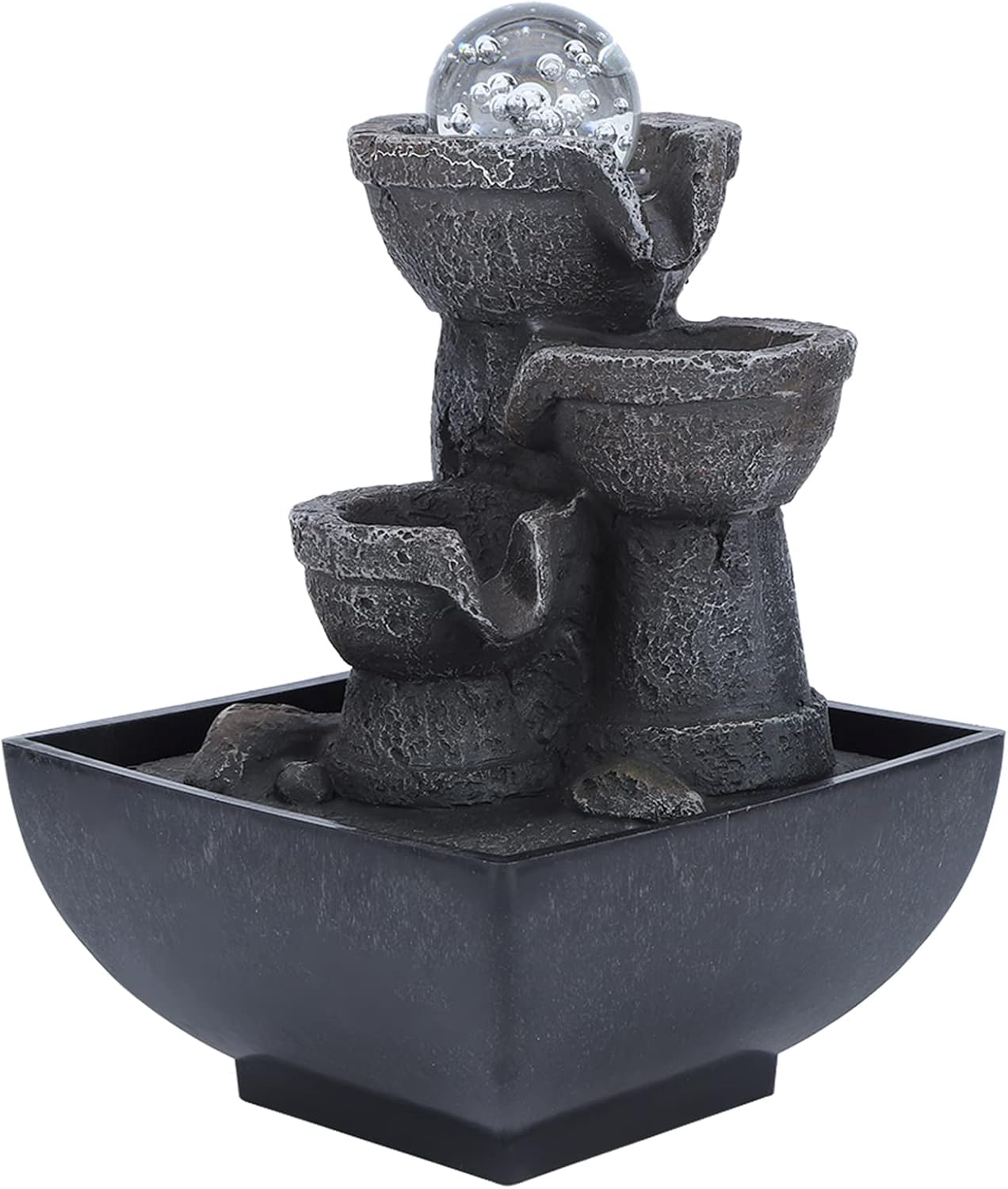 LED Tabletop Fountain with Waterfall and Ball for Home Office Decor