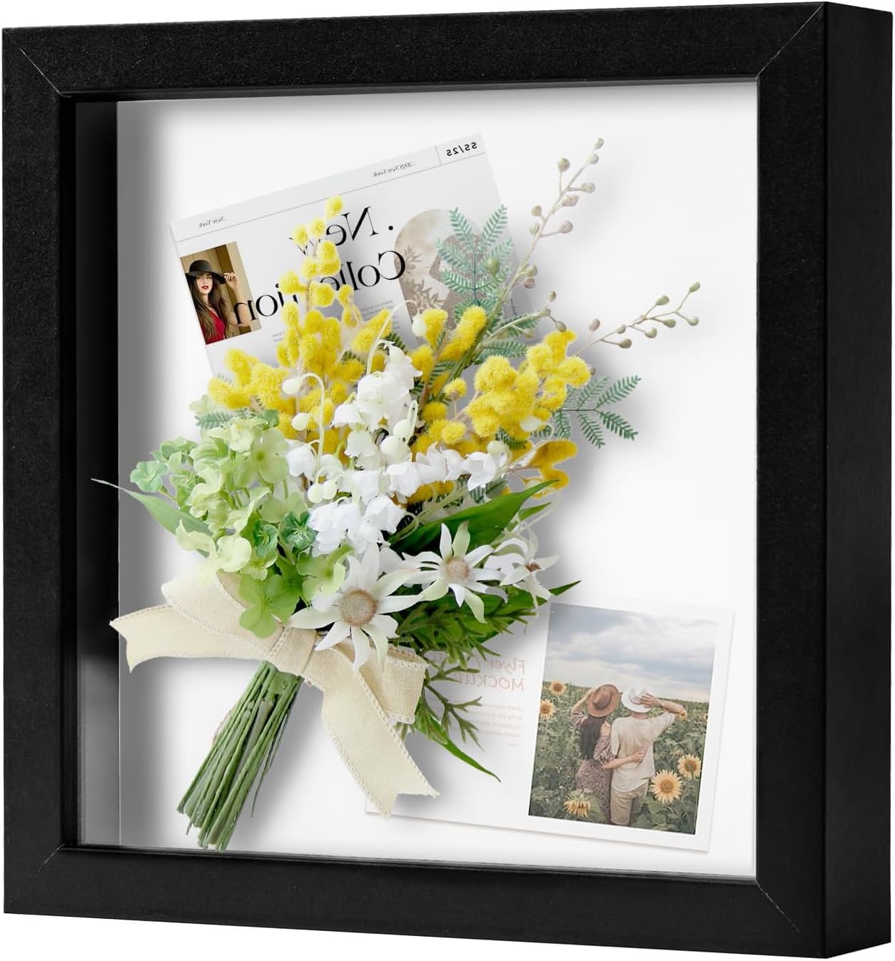 Muzilife 8x8 Shadow Box Frame Black with Glass and Wood