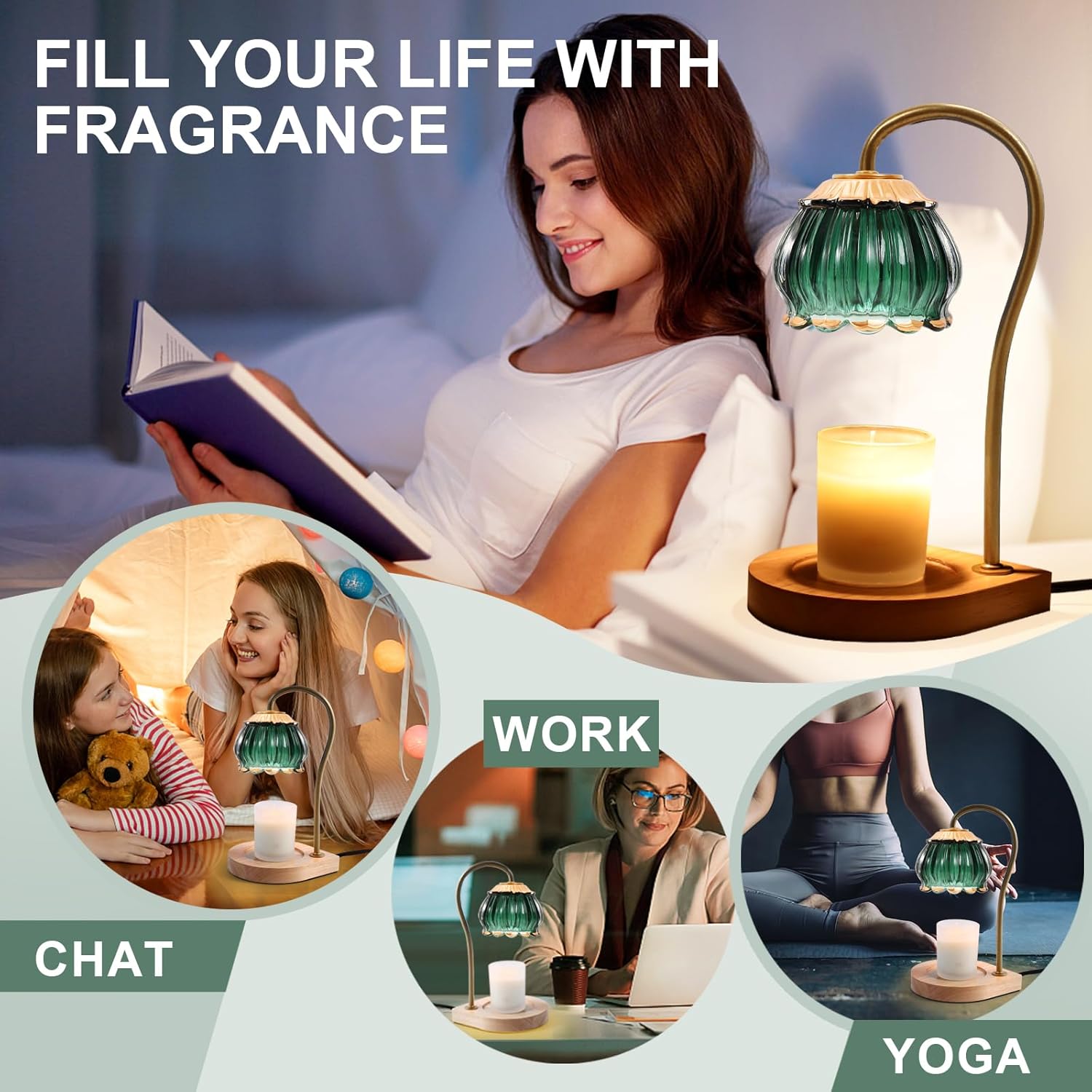 CABRHEART Golden-Green Candle Warmer Lamp with Timer