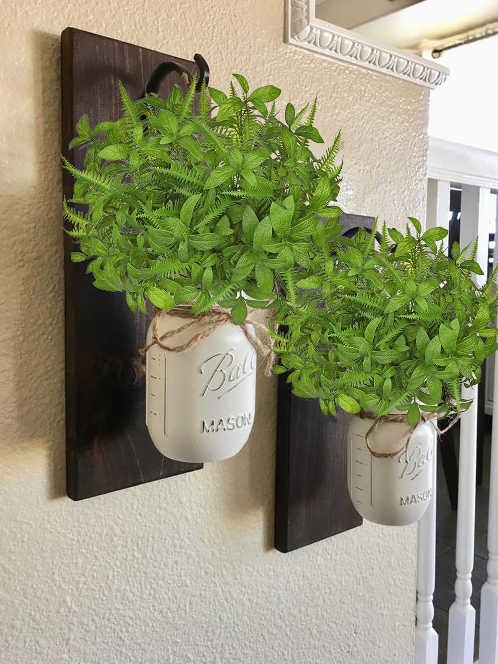 Artificial Fern Mint Leaves Stems Set 5pcs Realistic UV Resistant Decor Plants