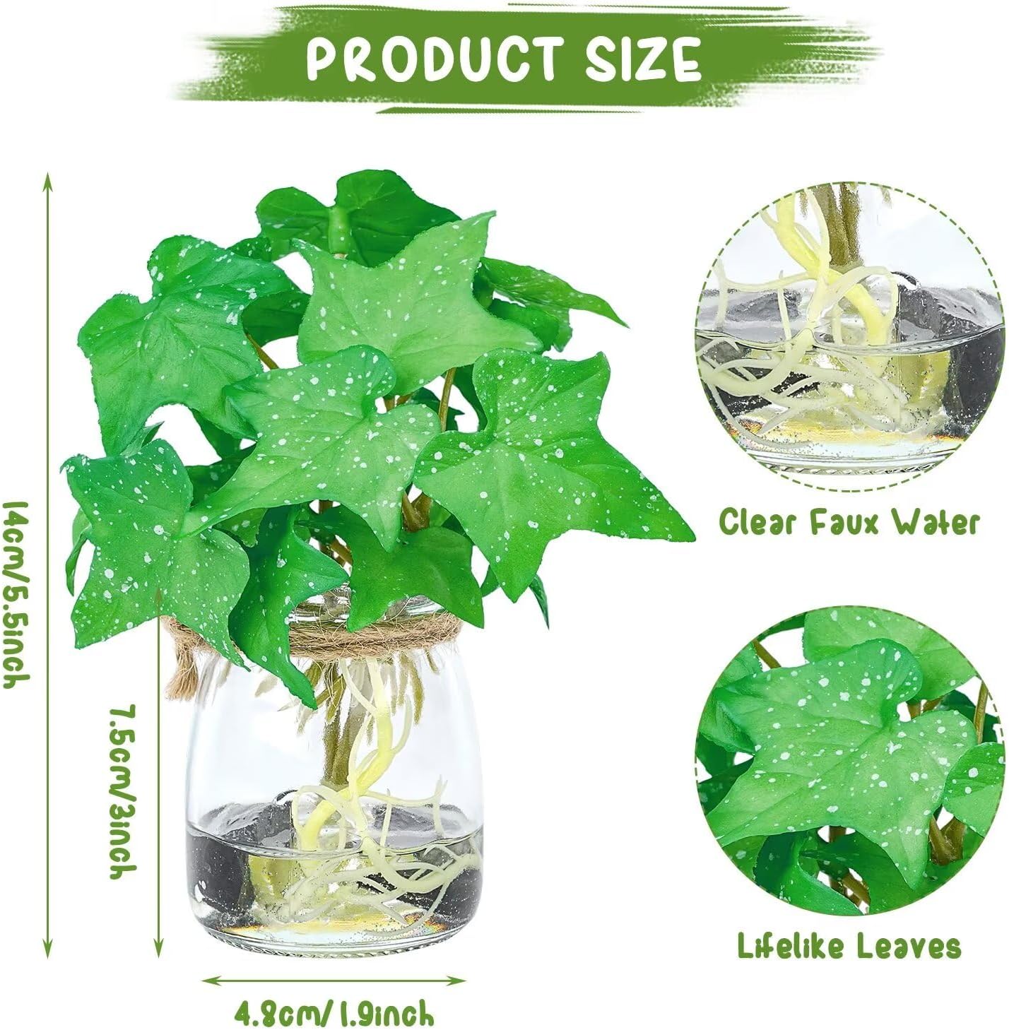 Faux Potted Plants with Realistic Water Glass Vase Decor