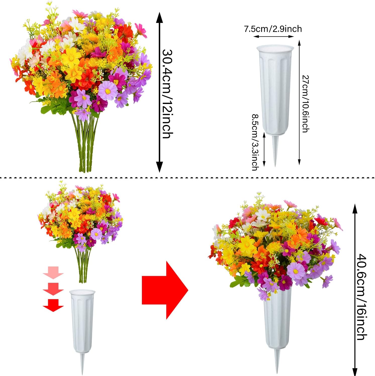 XONOR Artificial Daisy Flowers with Vase for Grave Decoration