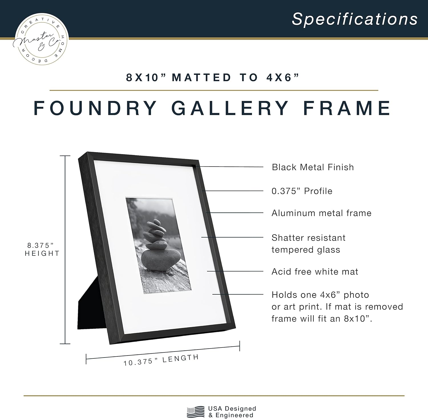 MCS Foundry Metal 8x10 Picture Frame with Hinge Easel Back - Black