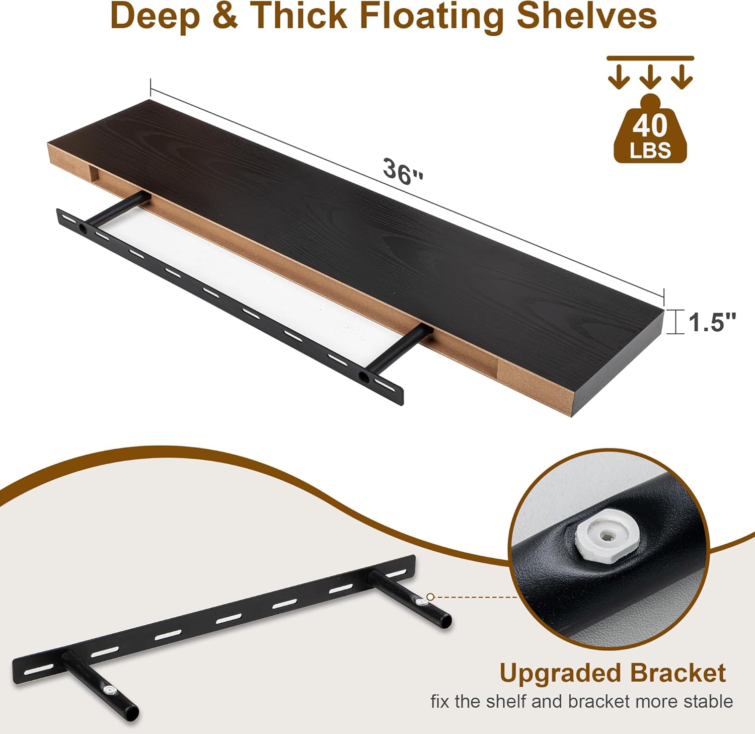 Fun Memories Floating Shelves Set of 2 36 Inch Black