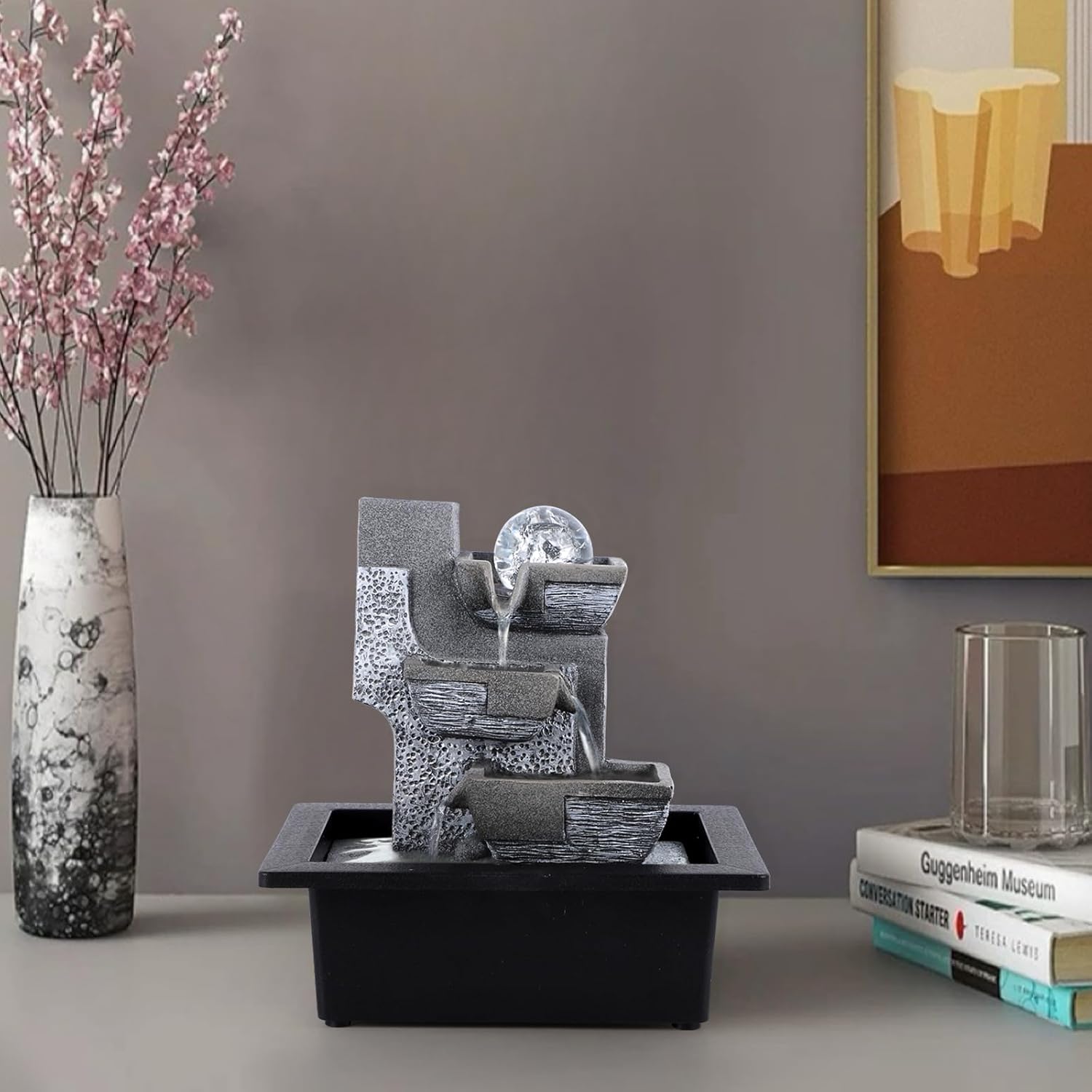 Tabletop Waterfall Indoor Fountain with LED Light 3 Tier