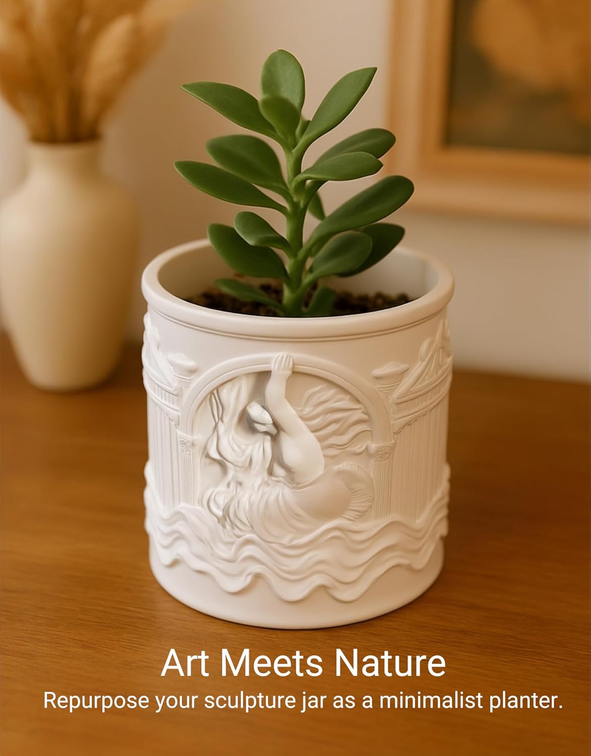 Neoclassical Sculpture Decor Jar for Desk Makeup and Candle Use