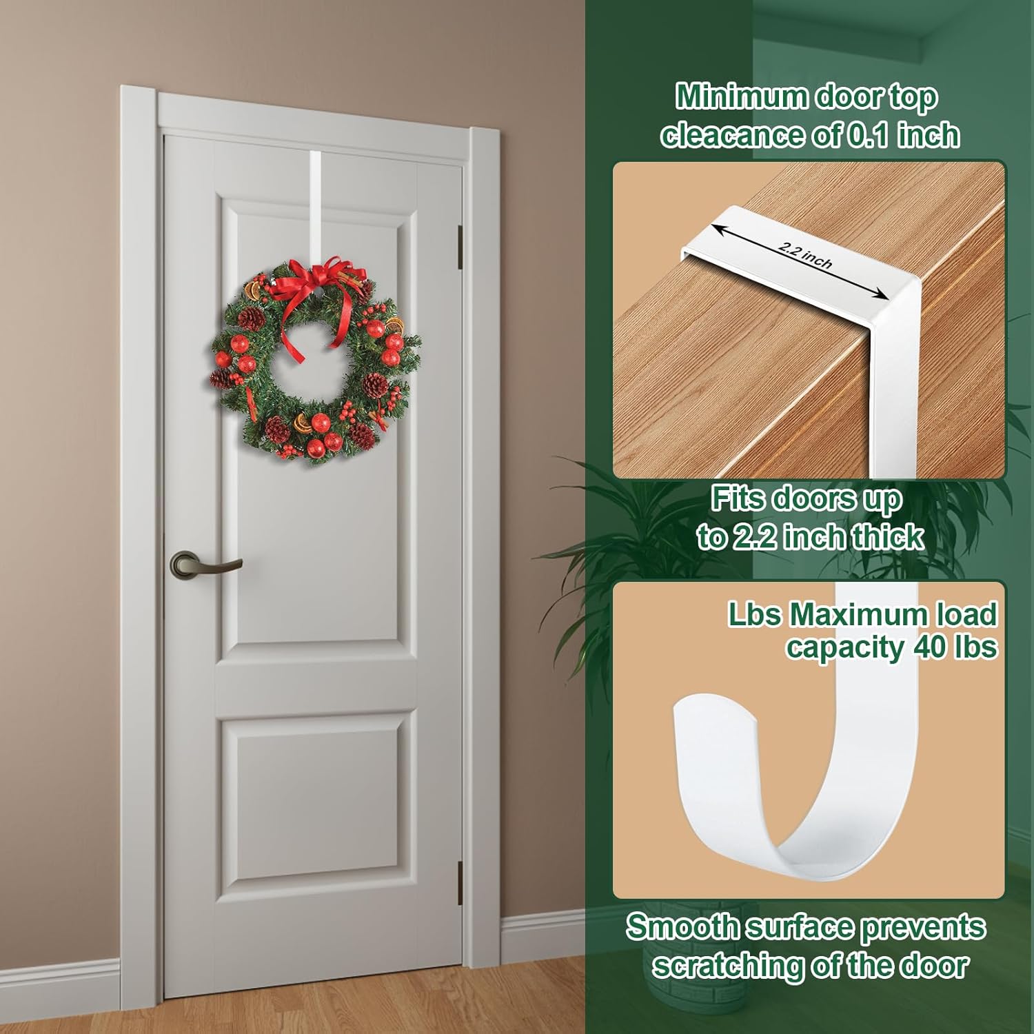 2 Pack 15 Inch Wreath Door Hanger for Holidays and Decor