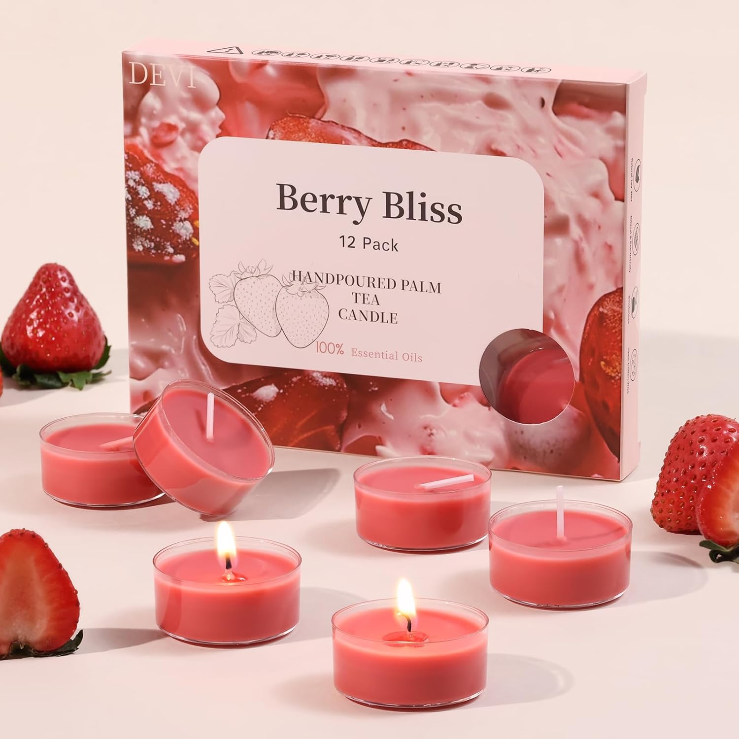 Strawberry Scented Tea Light Candles 12 Pack