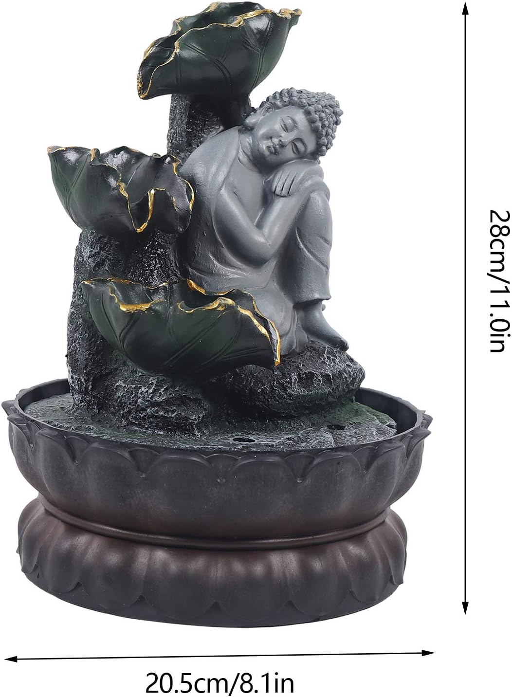 Indoor Buddha Waterfall Fountain with LED Lights and Soothing Sound for Home Office Decor