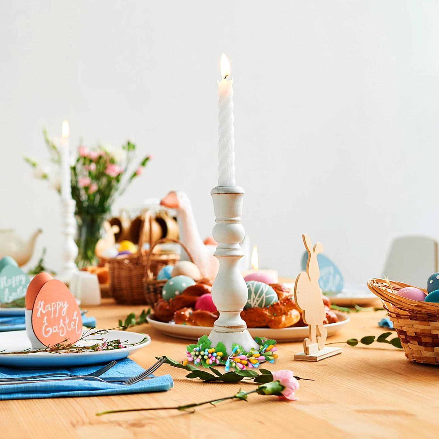 POPETPOP Easter Candle Wreaths 4PCS Artificial Berry Candle Holders for Spring Decor