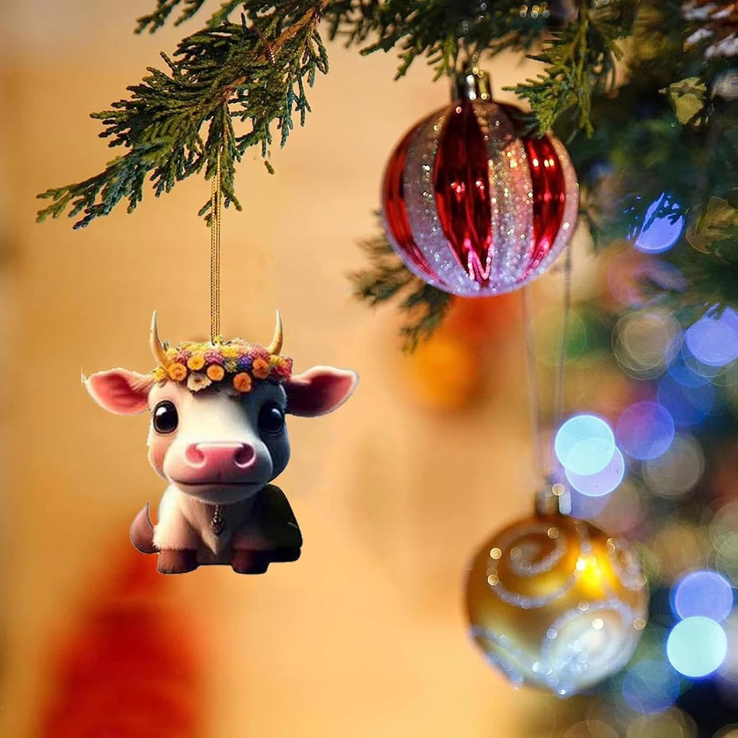 Cute Cartoon Cow Hanging Ornaments for Christmas Tree 6pcs