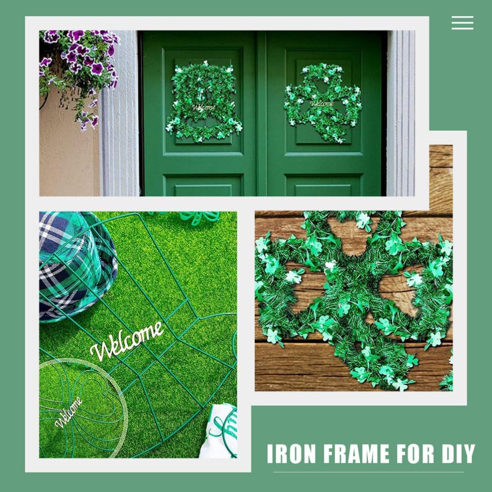 Garneck Irish Decor Flower Wreath 2pcs Shamrock Frame