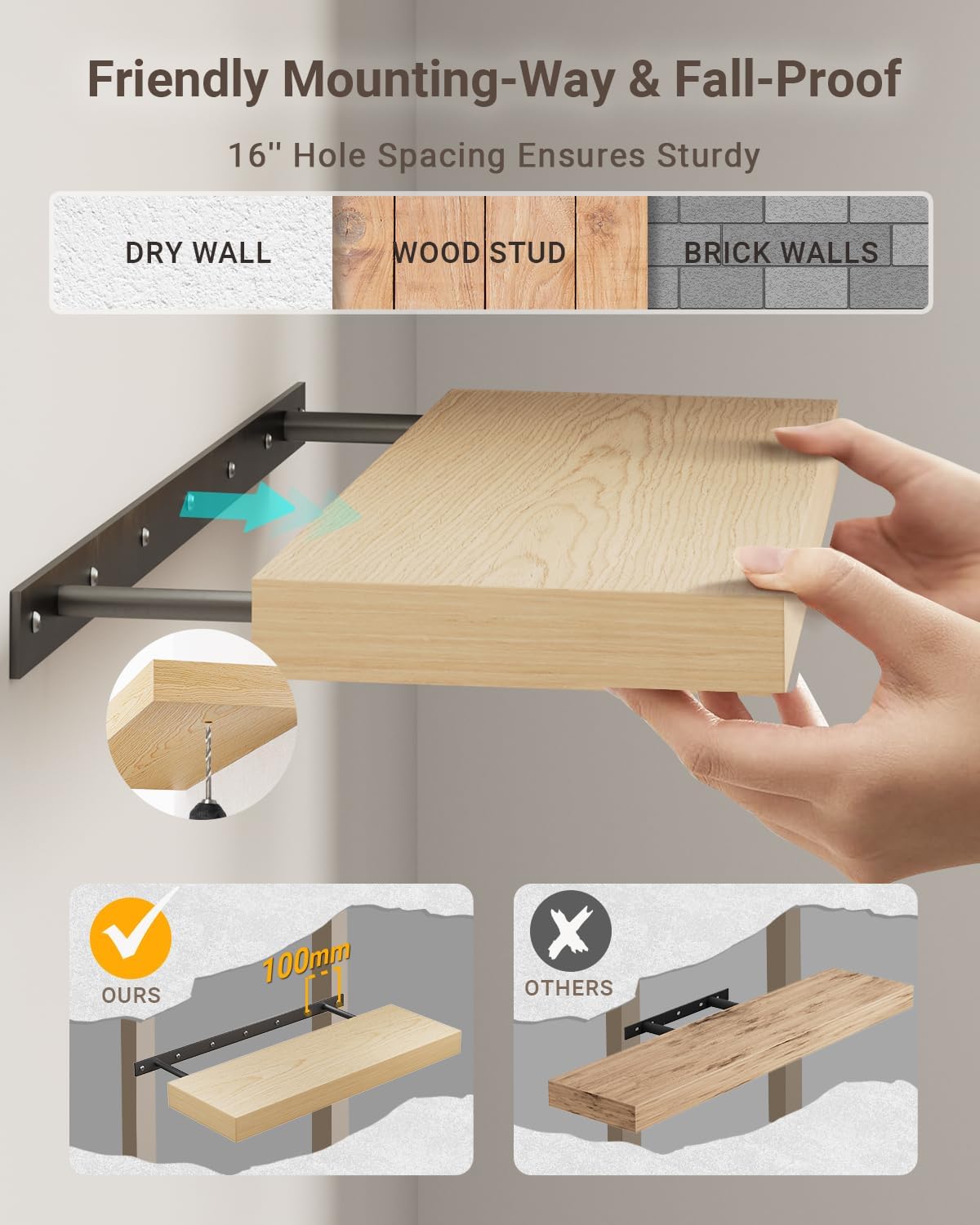 QueenFun White Oak Floating Shelves 2 Inch Thick 2-Piece