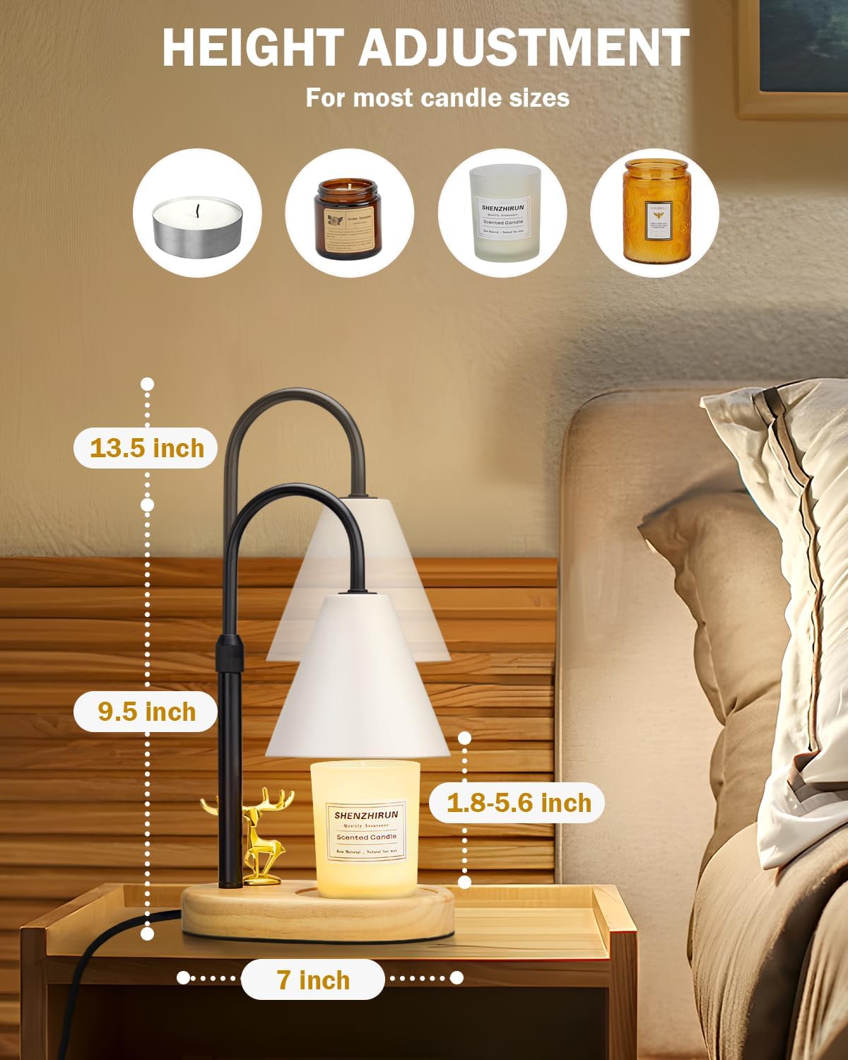 Oak Leaf Adjustable Height Candle Warmer Lamp with Timer and Dimmer