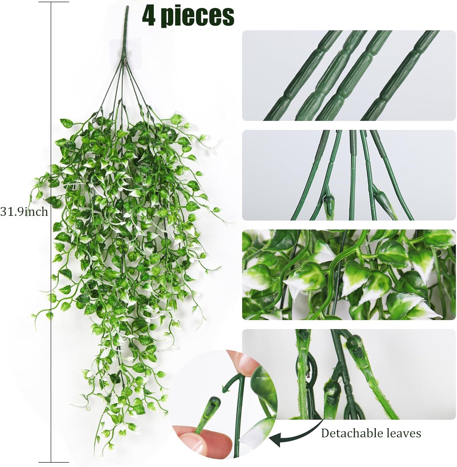 RECUTMS 4 Pack Artificial Hanging Plants 33 Inch Ivy Swag UV Resistant Faux Eucalyptus Greenery Decor