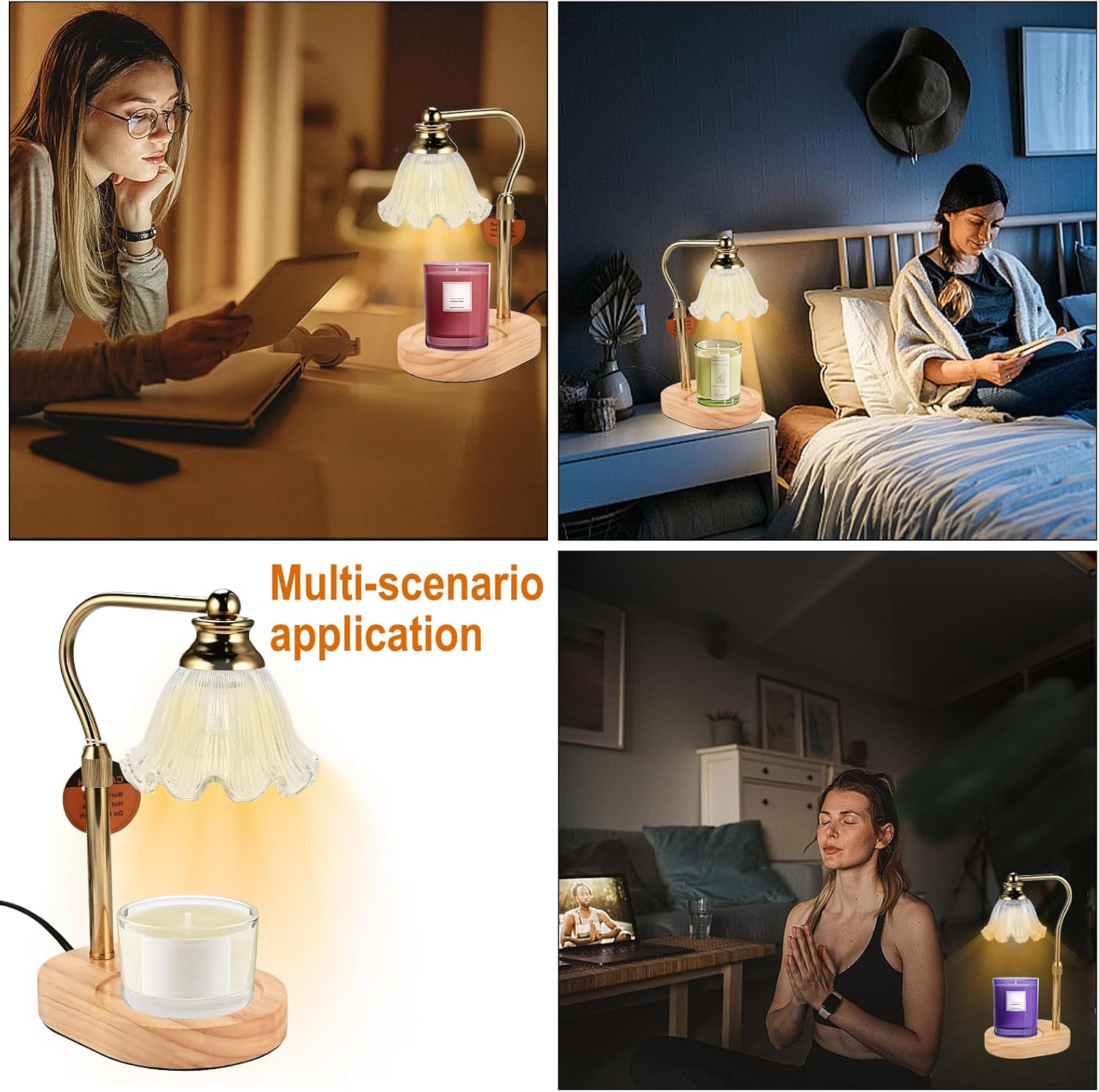 Womens Gift Height-Adjustable Flower Candle Warmer Lamp with Timer and Dimmer