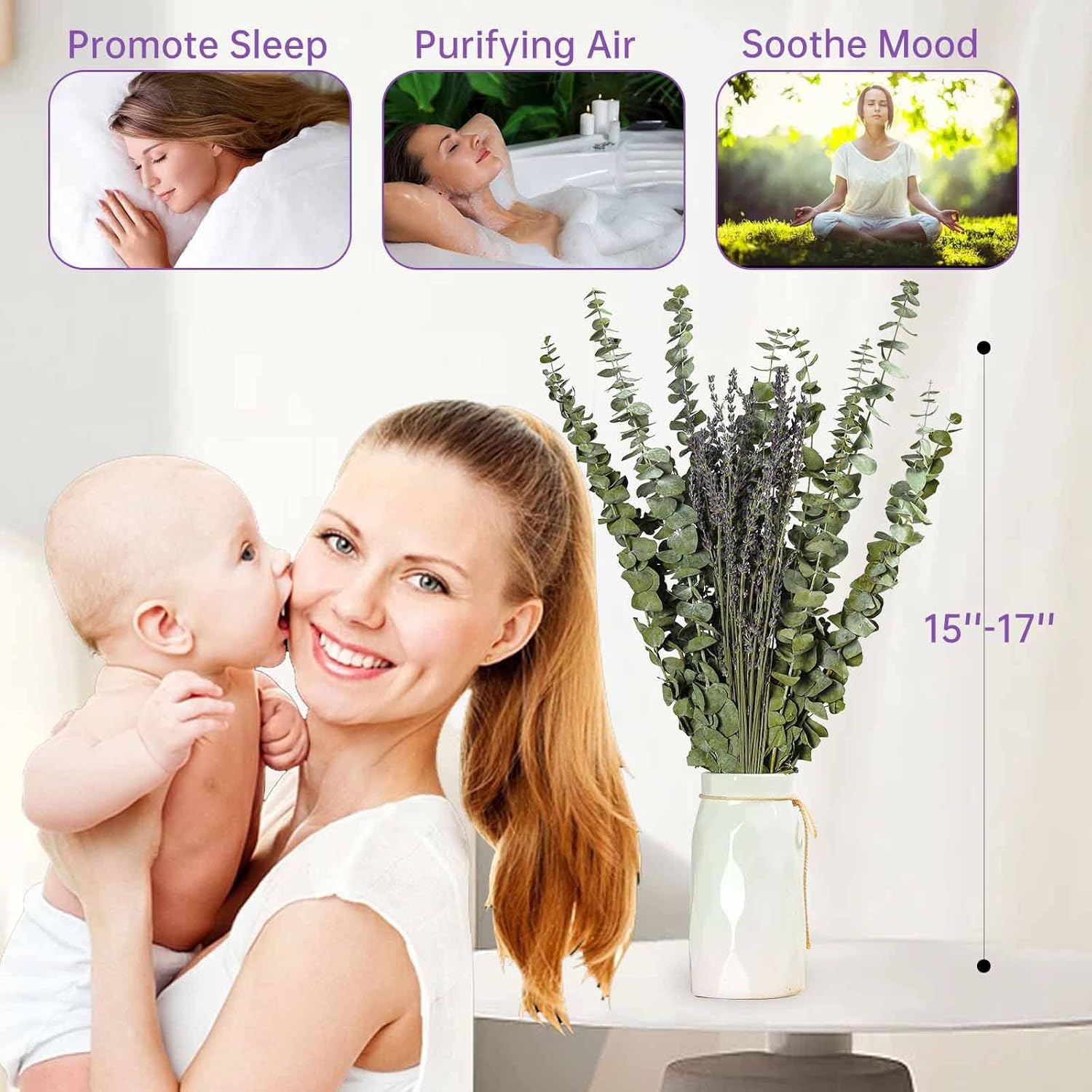 115 PCS Dried Eucalyptus Lavender Bundle for Spa Bathroom Decor