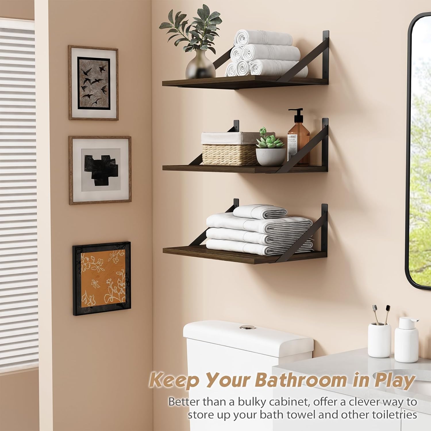 Forbena 12 Inch Deep Floating Shelves Set of 3 Heavy Duty Wall Shelves for Kitchen Storage