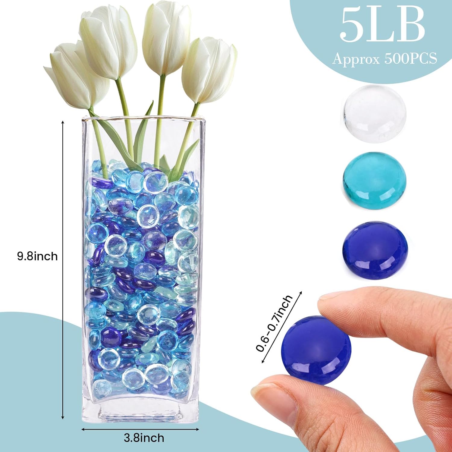 FUTUREPLUSX 5 Lb Blue Mixed Flat Glass Marbles Vase Fillers