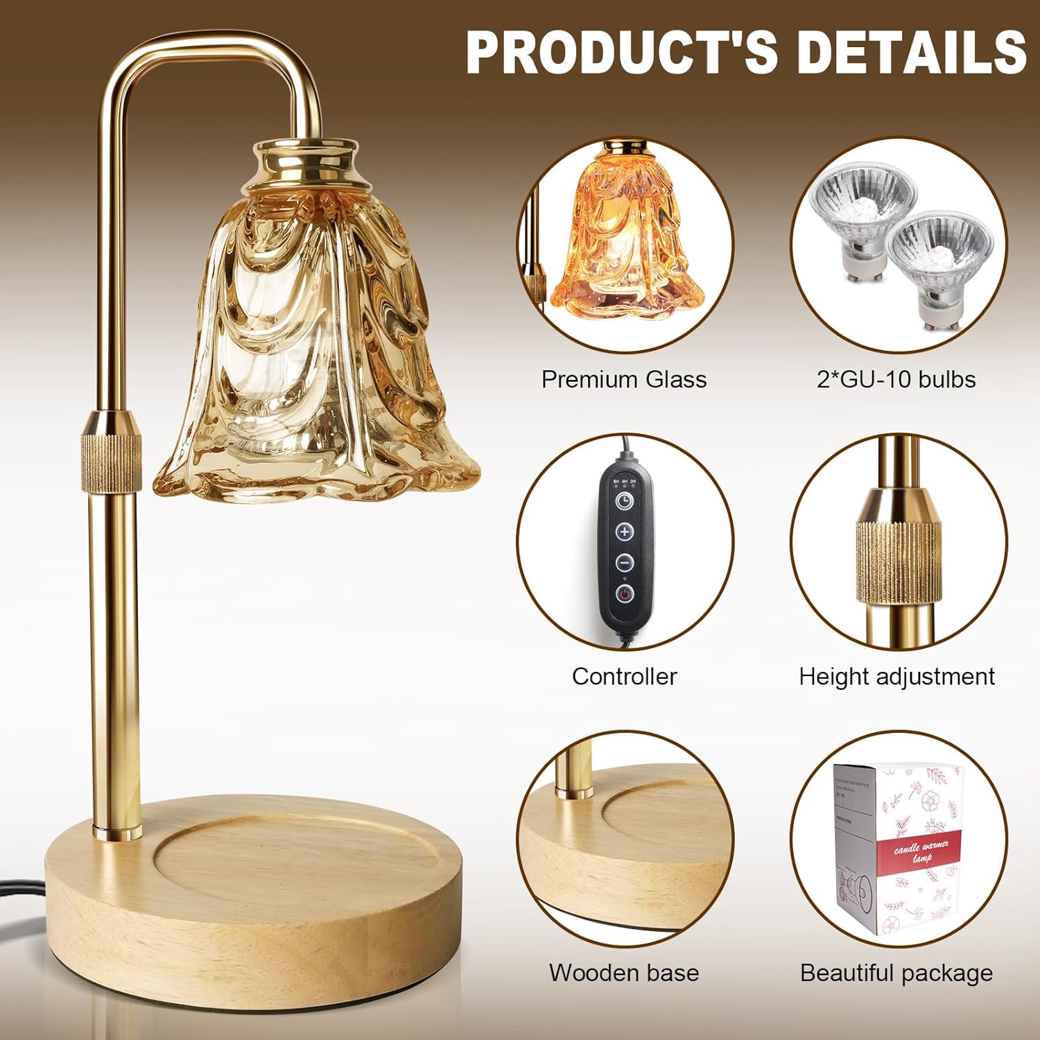 PYZO Flameless Candle Lamp with Timer and Adjustable Height