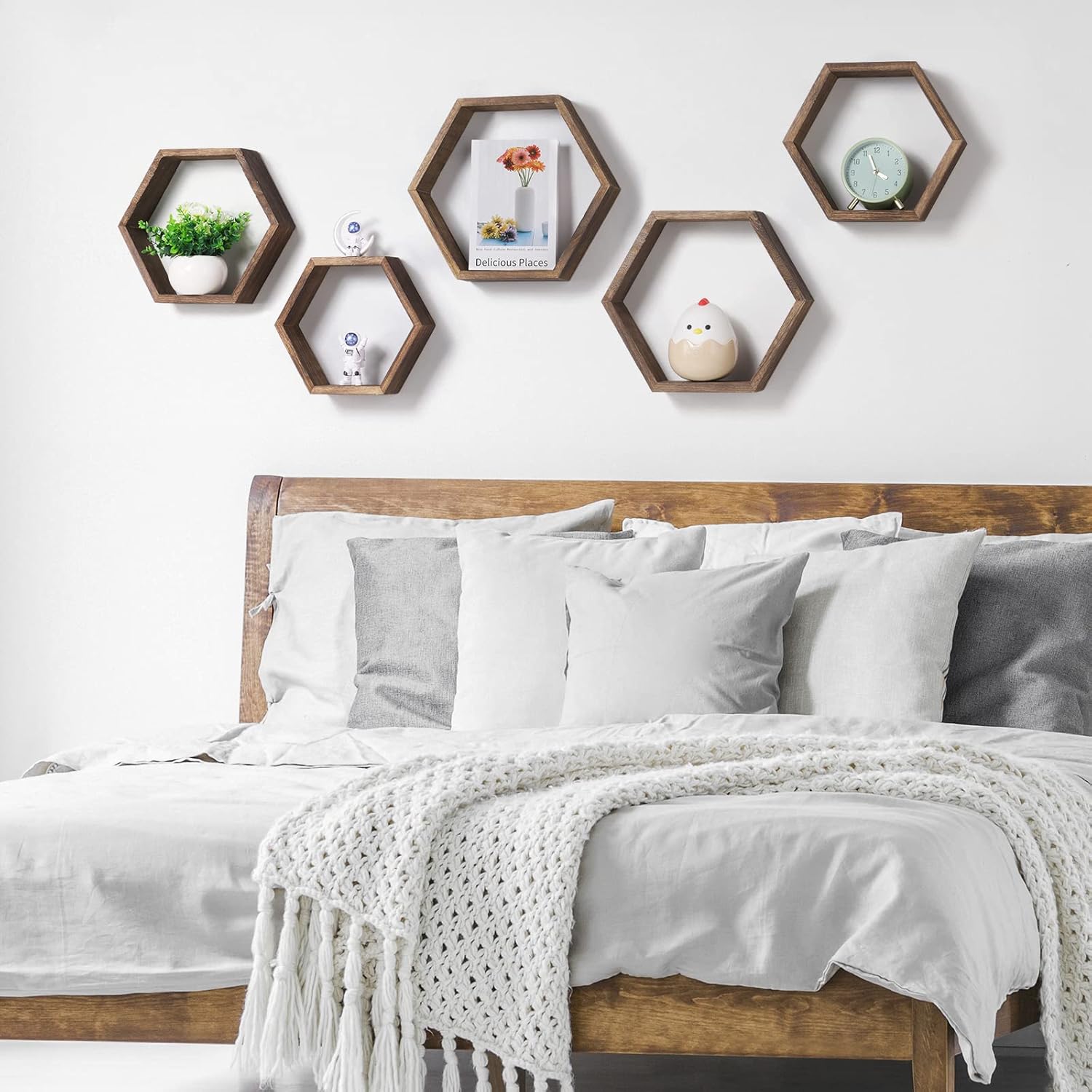 Hexagon Floating Shelves Set of 6 Rustic Wall Display