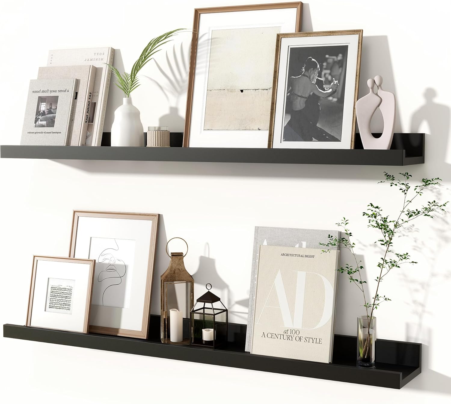 Fun Memories Floating Shelves Set of 2 32 Inch Black Rustic Wall Mounted Picture Ledge Storage