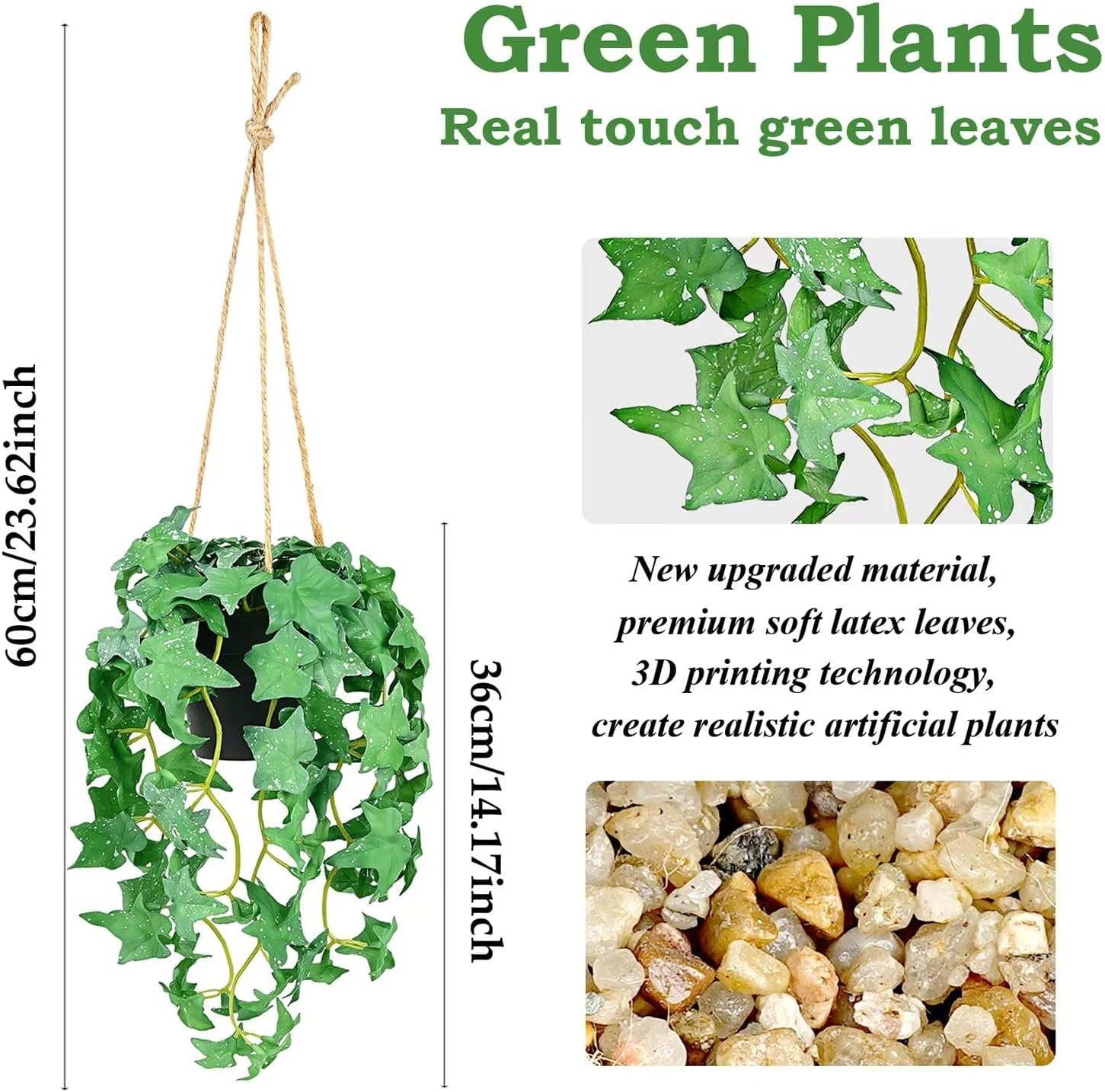 Real Touch Artificial Hanging Plants with Pot for Home Office Decor