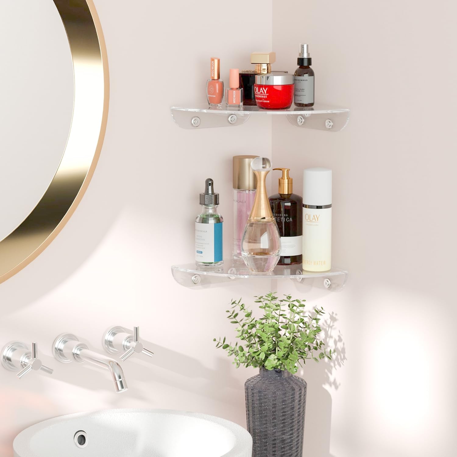 7x7 Inch Clear Acrylic Corner Shelf Set of 2