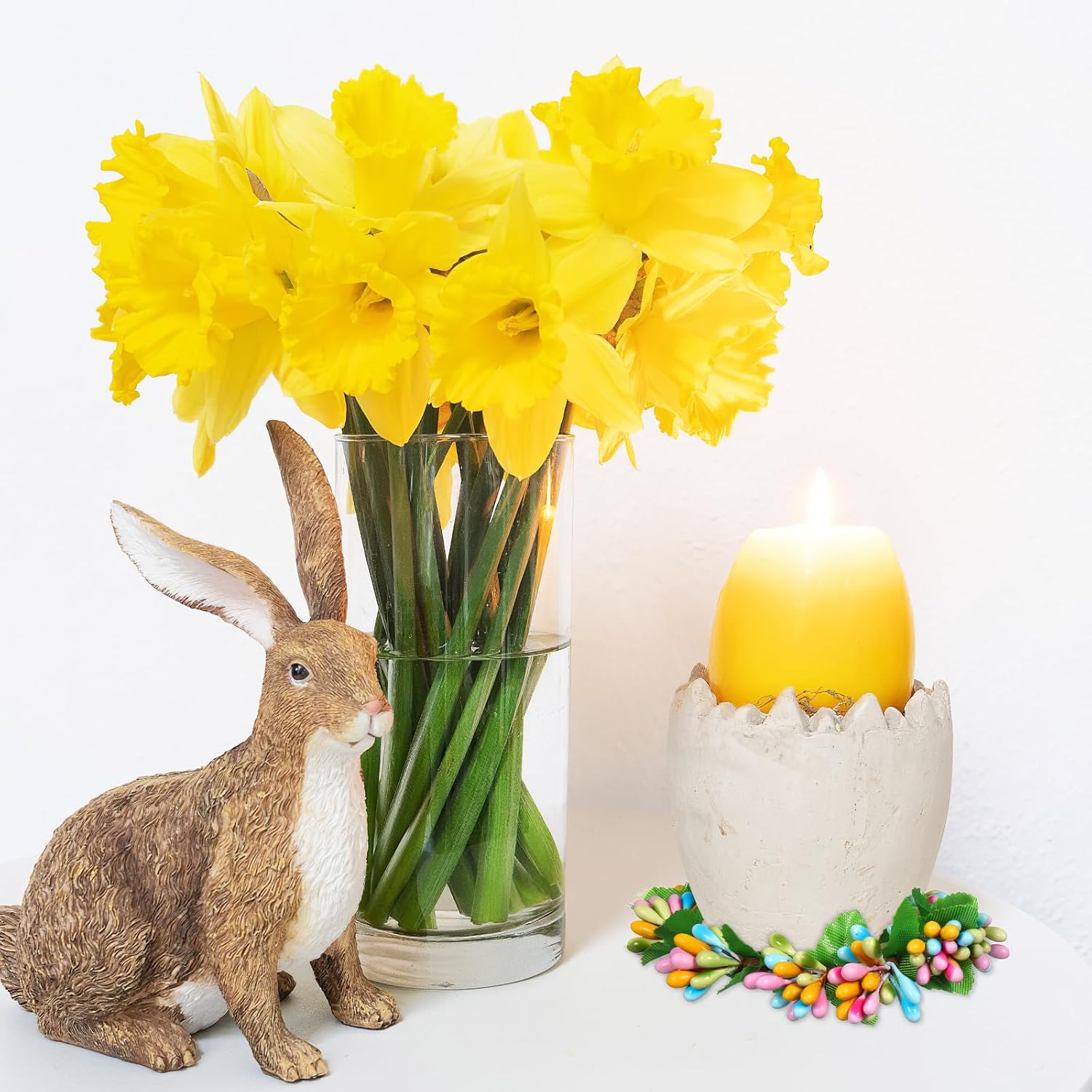 POPETPOP Easter Candle Wreaths 4PCS Artificial Berry Candle Holders for Spring Decor