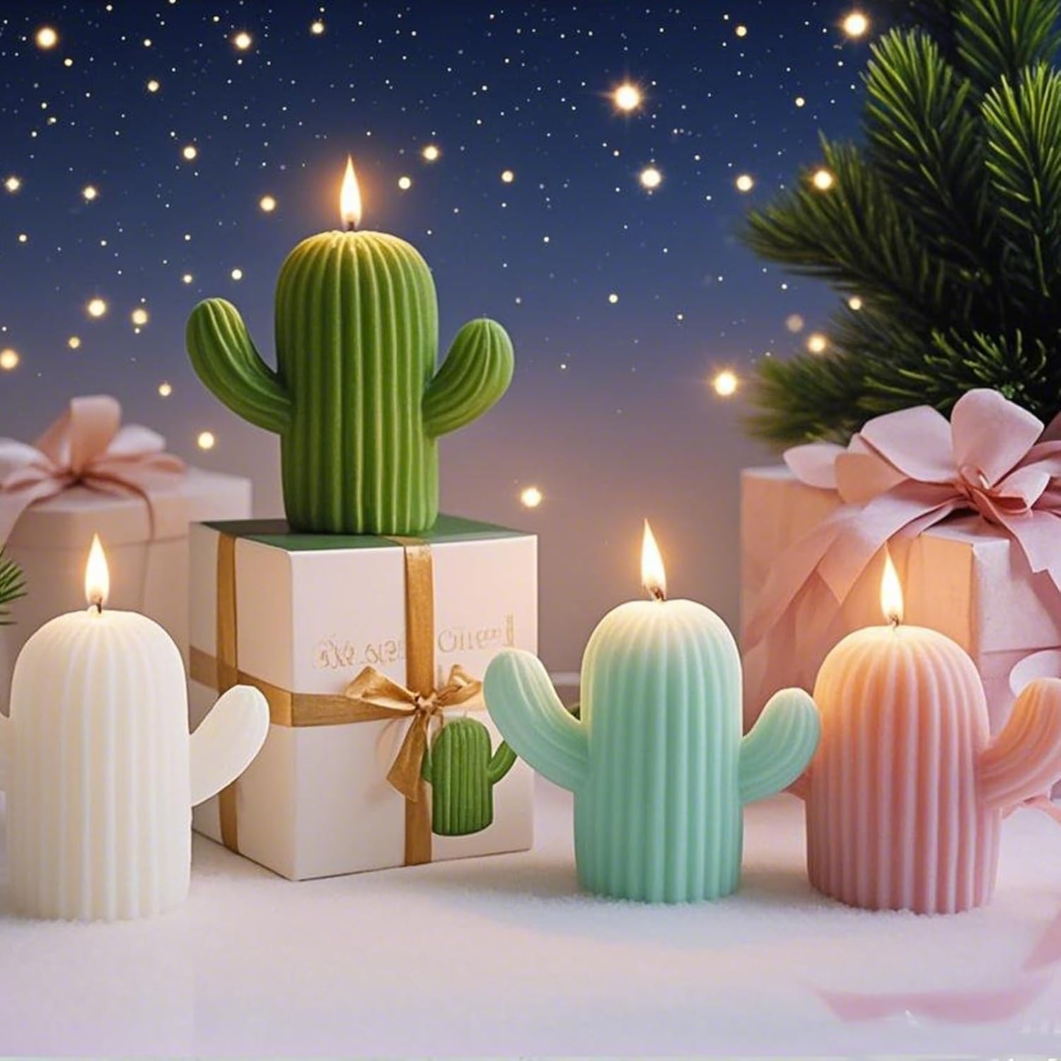 Cactus Shaped Candles with 4 Scents and Colors