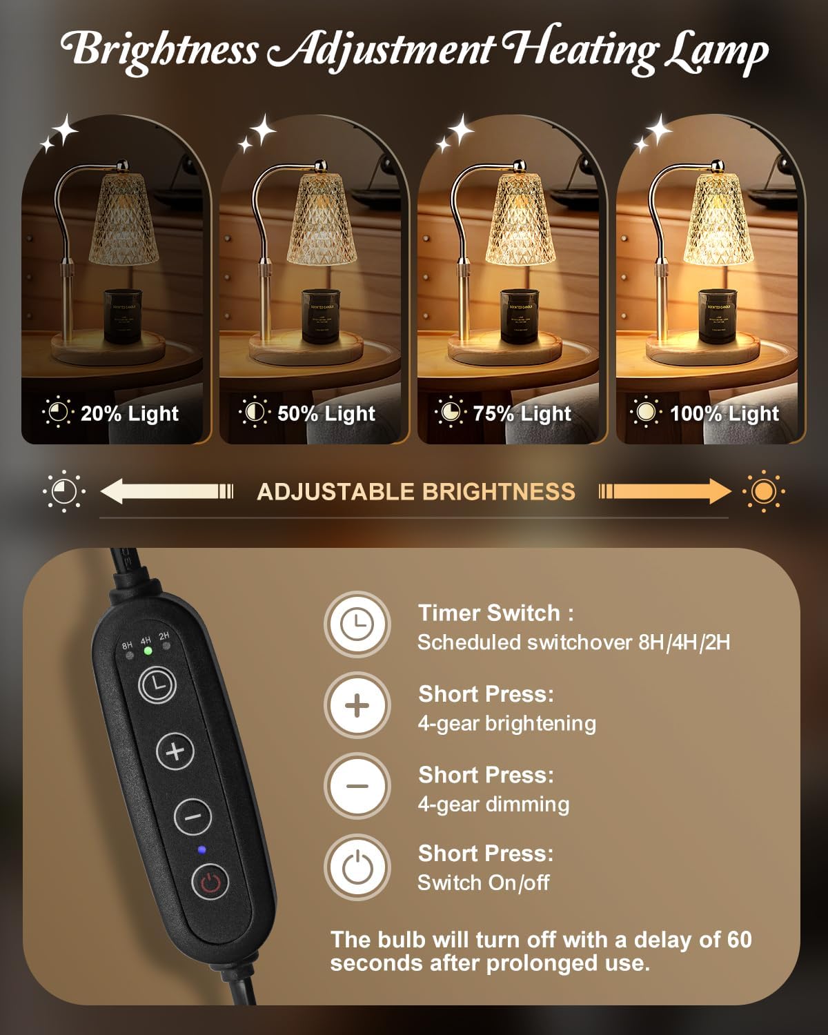 Candle Warmer Lamp with Timer and Dimmer Adjustable Height Scented Aroma Diffuser Home Decor