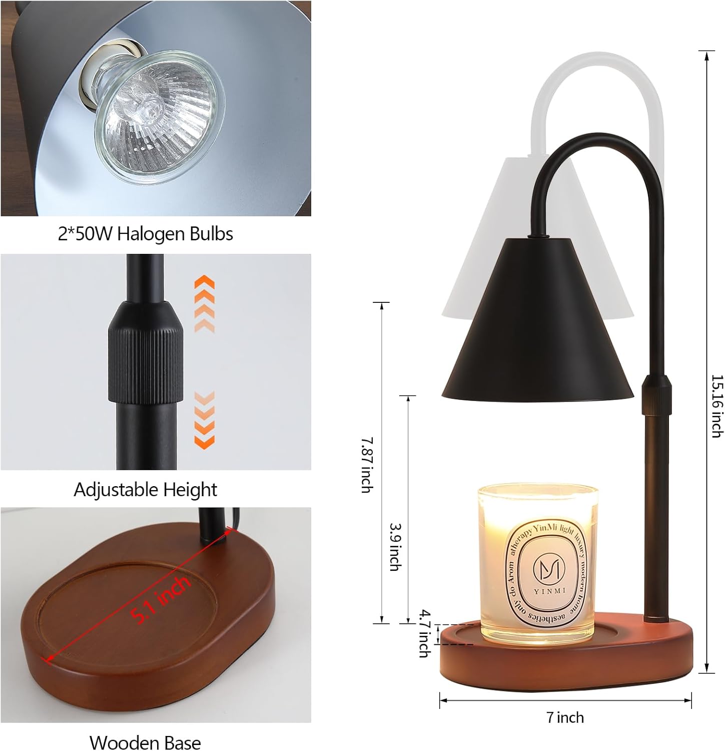 Black Candle Warmer Lamp with Timer and Dimmer