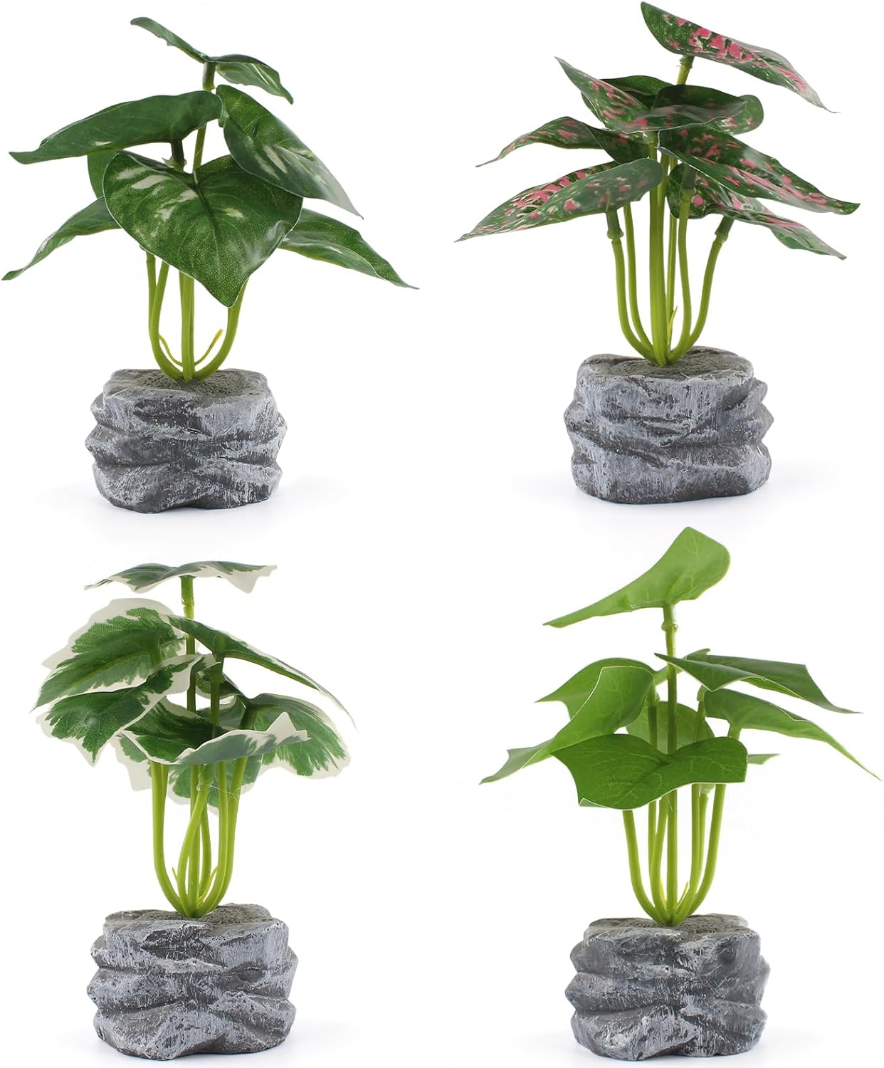 4Pcs Artificial Plants Mini Potted Lifelike Faux Greenery Cement Vase Decor