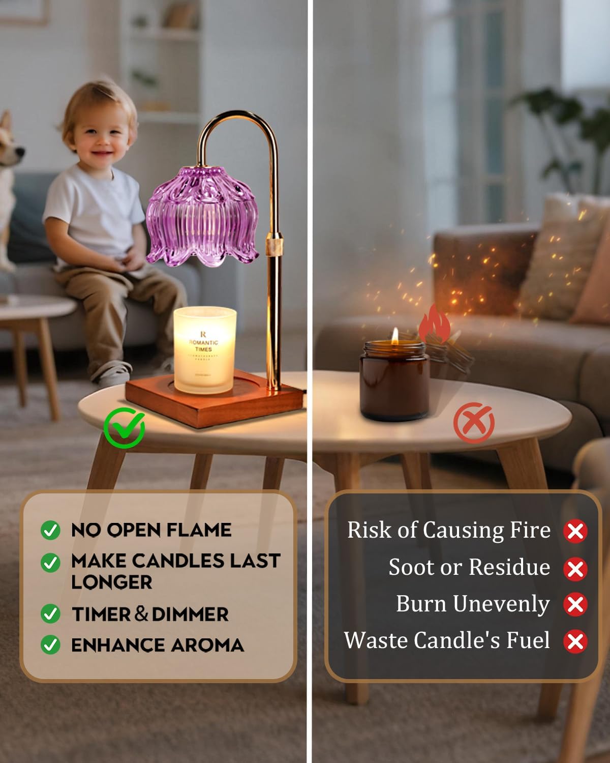 Lotus Flower Candle Lamp with Timer and Dimmer
