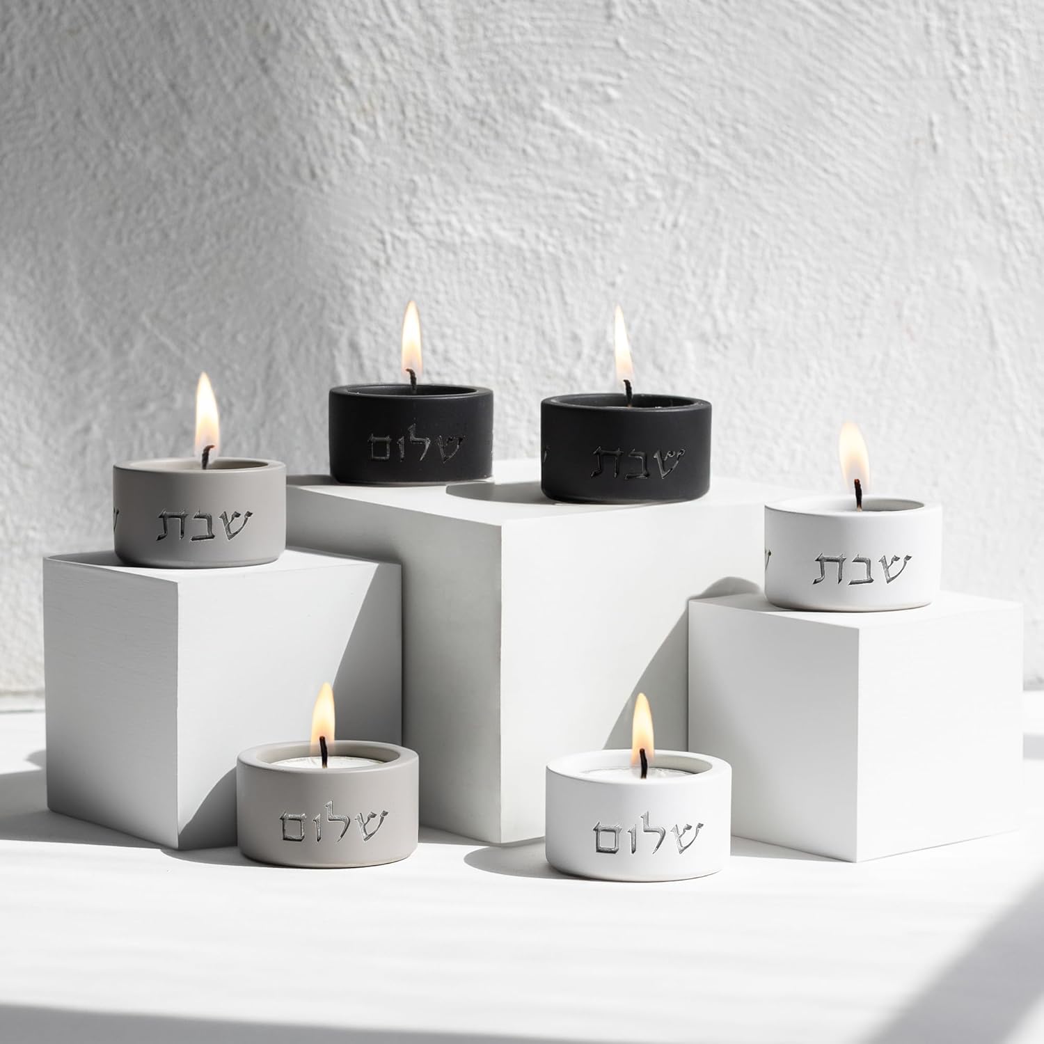 SURI Shabbat Candle Holders Set Modern Minimalist Concrete Tea Light Holders