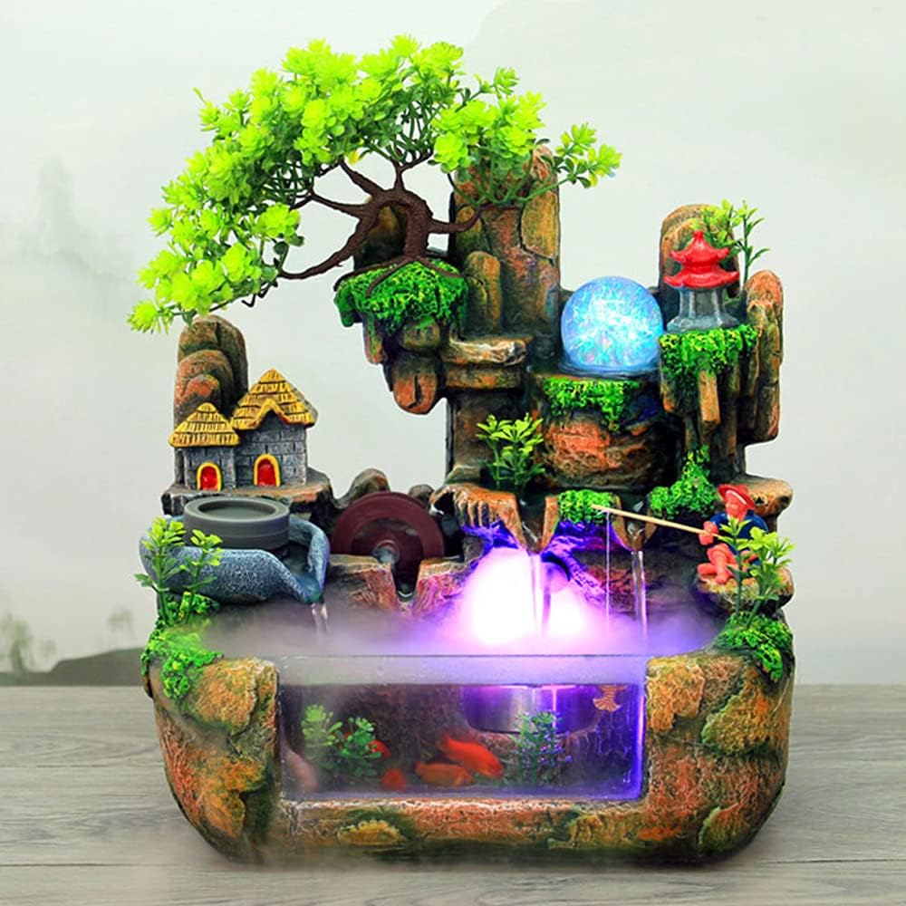 Tabletop Fountain with 12LED Lights and Atomizer for Home Office Relaxation