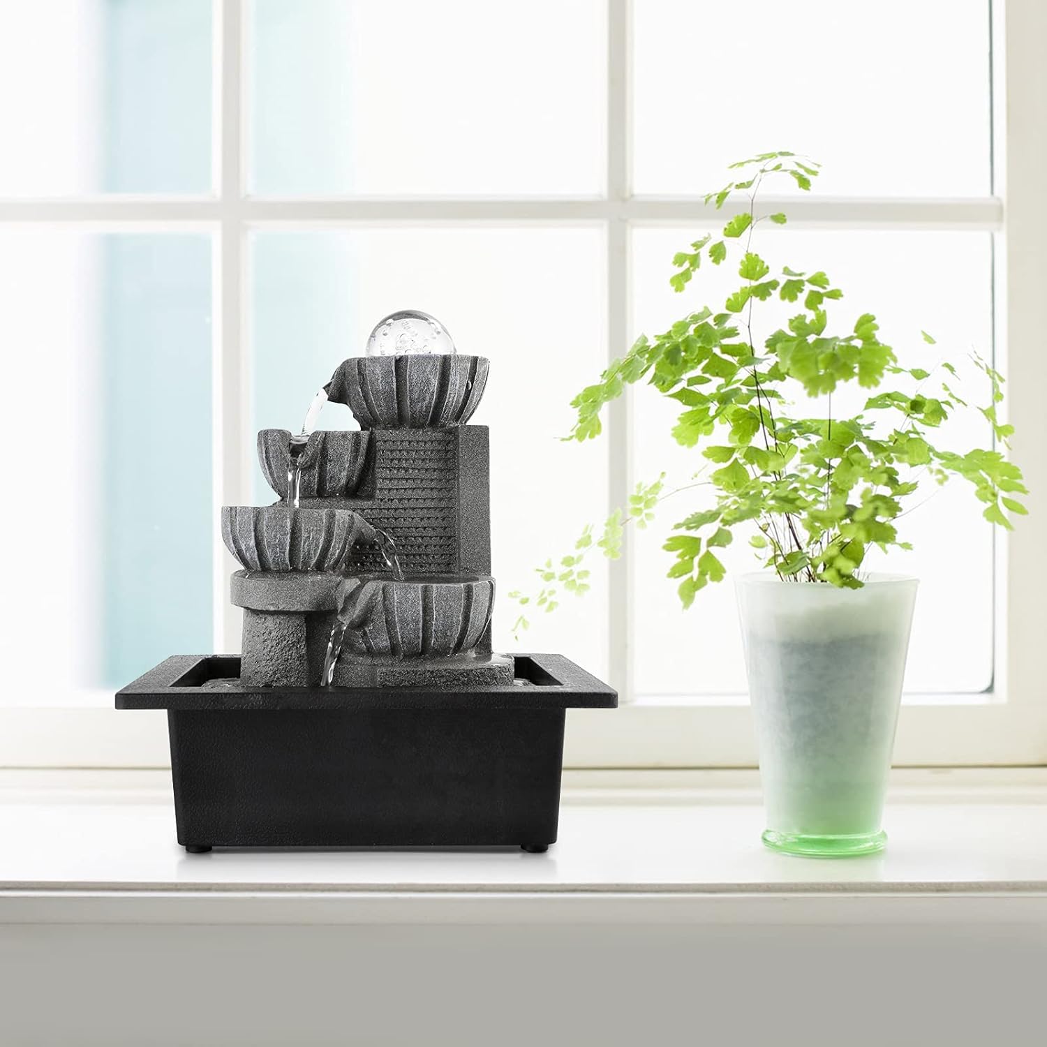 Dyna-Living Indoor Tabletop Water Fountain with LED Lights and Rolling Ball Design