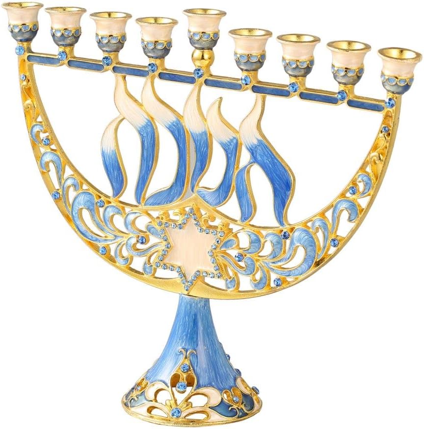 Matashi Hand Painted Enamel Menorah with Star of David and Hanukkah Design