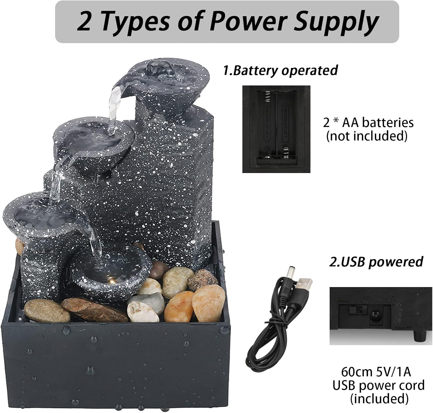 GWZiehory 4-Tier Tabletop Water Fountain for Home Office Relaxation