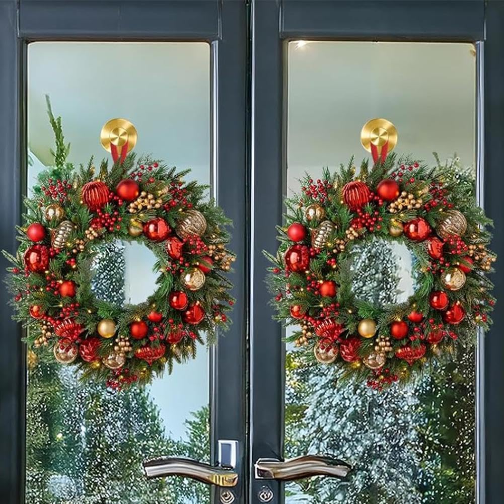 2 Pack Stainless Steel Wreath Hanger - Front Door Garland Hanger with Suction Cup