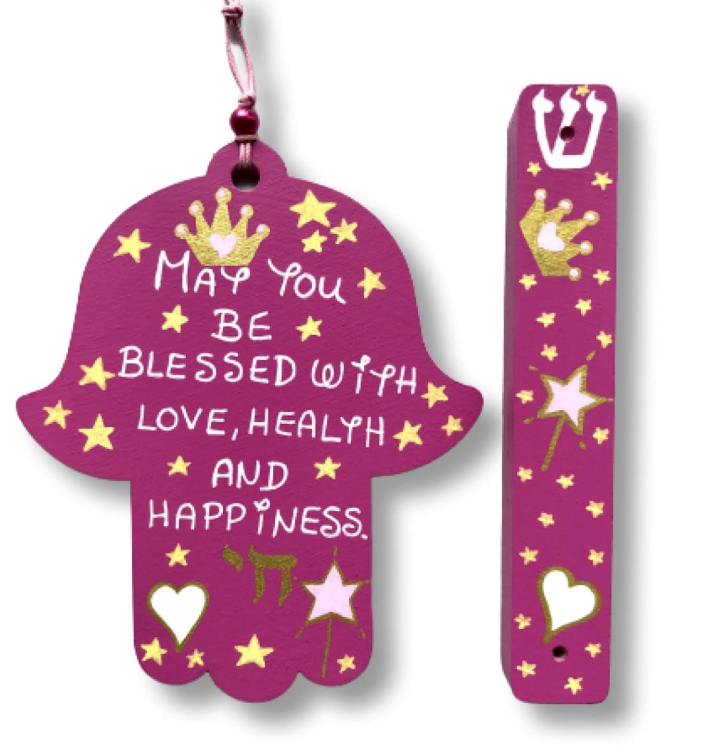Hamsa Mezuzah Set Princess Baby Blessing Dark Pink
