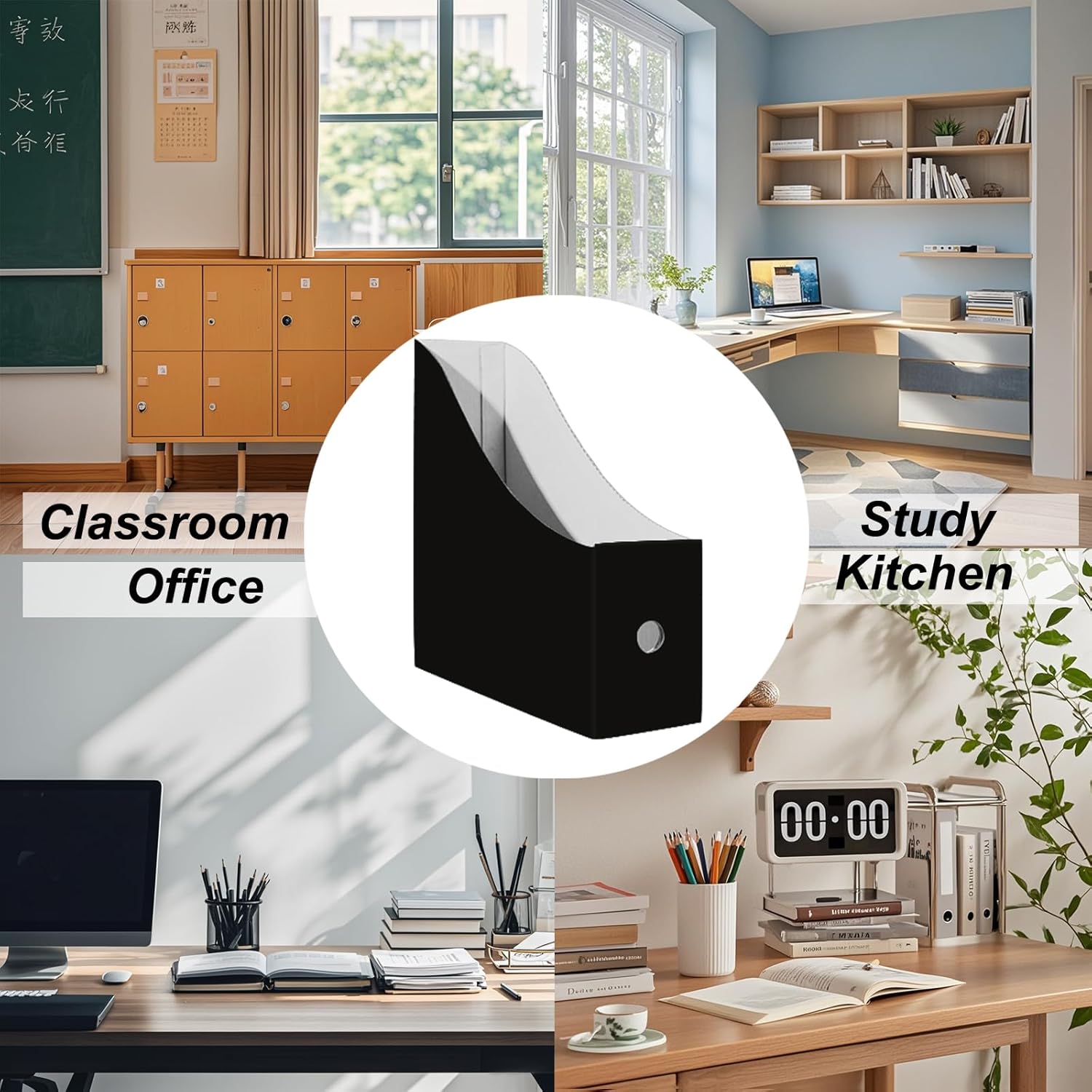 2 Pack Black Cardboard Magazine File Holders for Desktop Storage