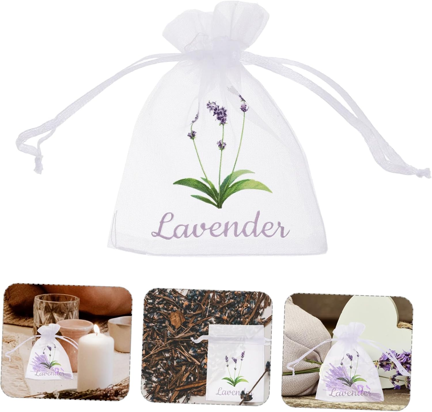 20pcs White Lavender Sachet Bags with Drawstring for Home Fragrance Storage