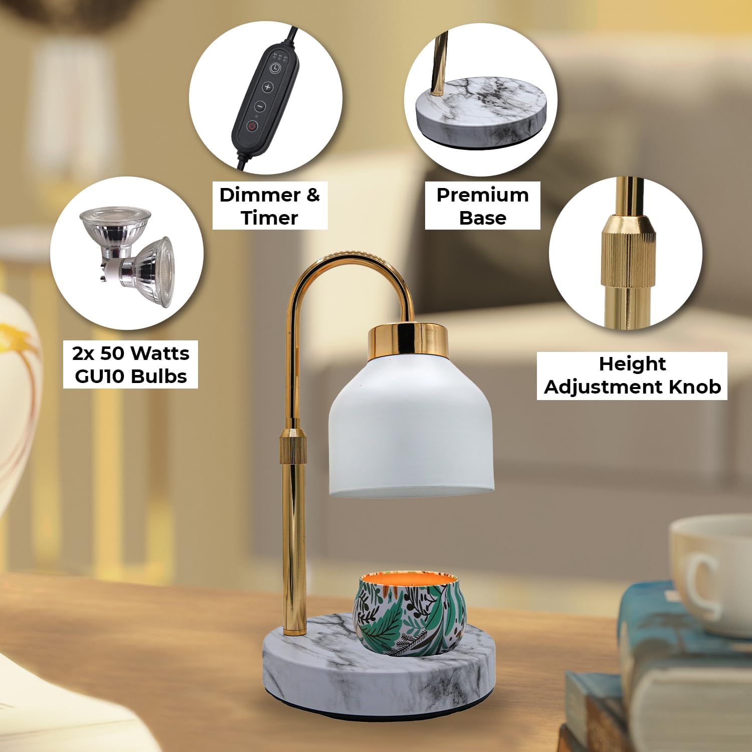 Adjustable Electric Candle Warmer Lamp with Timer - Safe Dimmable