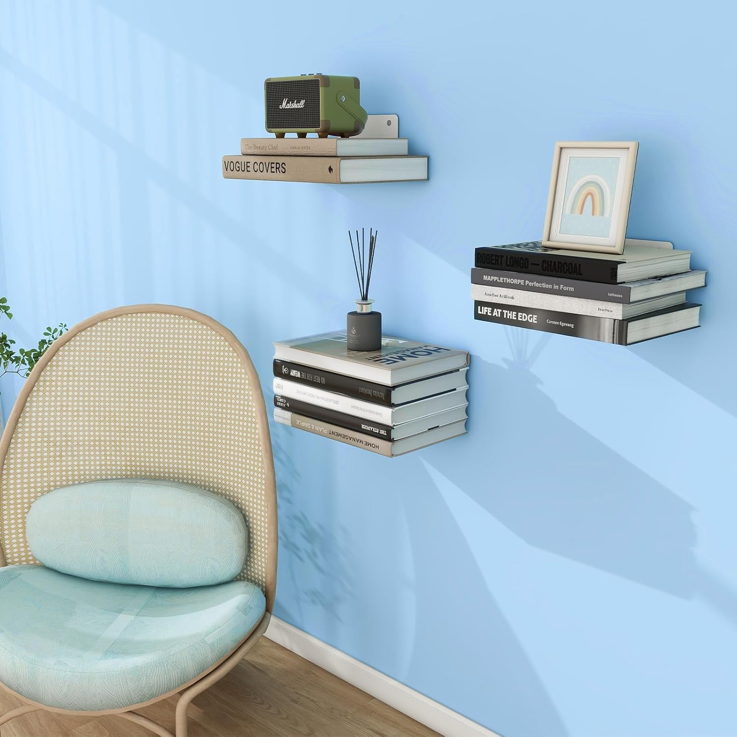 FENTEC 6 Pack Floating Bookshelf Wall Mount White