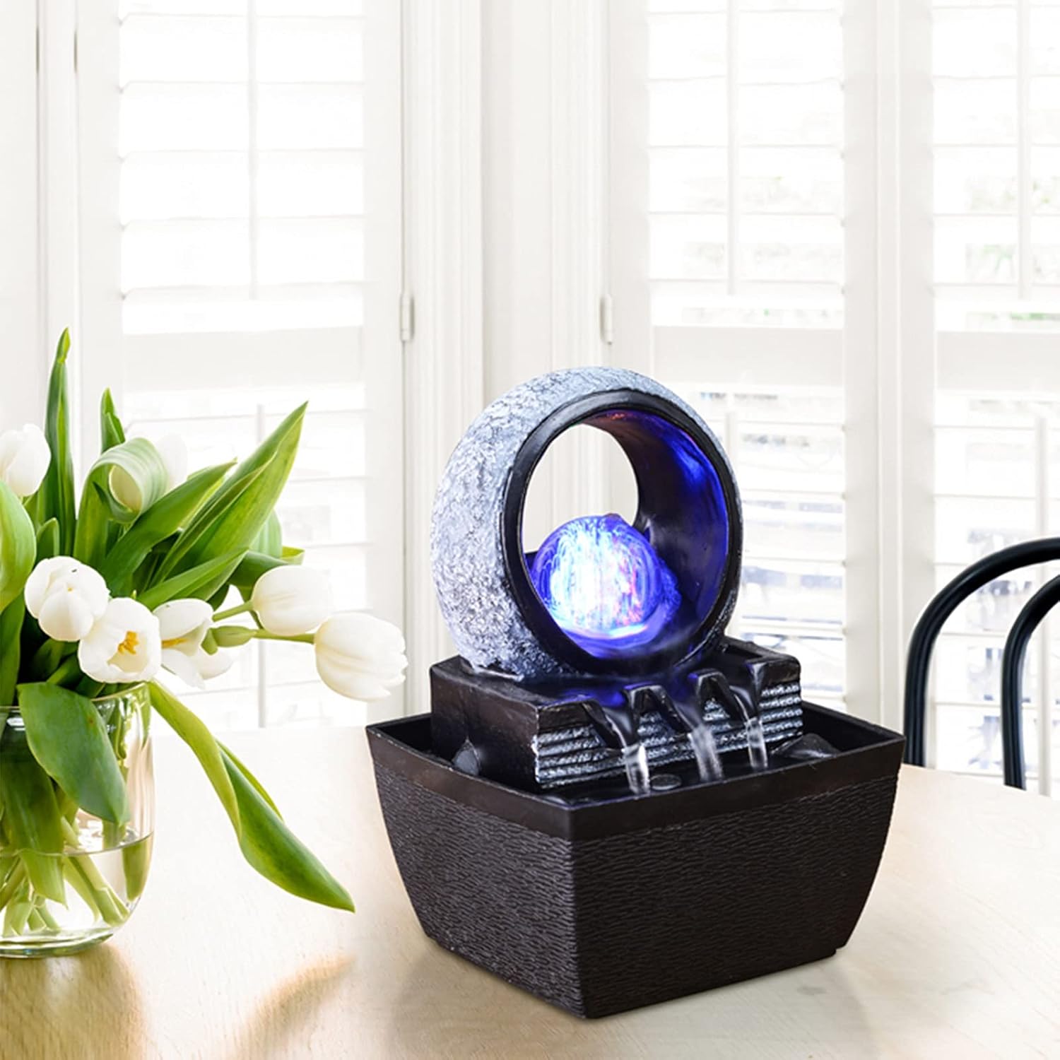Modern Indoor Tabletop Waterfall Fountain with Rolling Ball - Grey