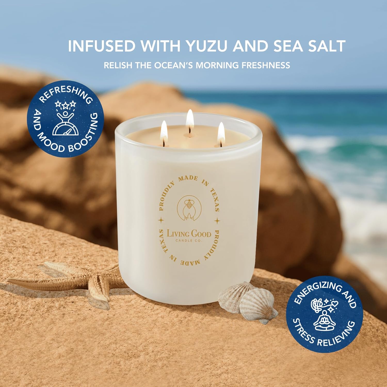 Coastal Breeze Yuzu Sea Salt Beeswax Candle 15 oz