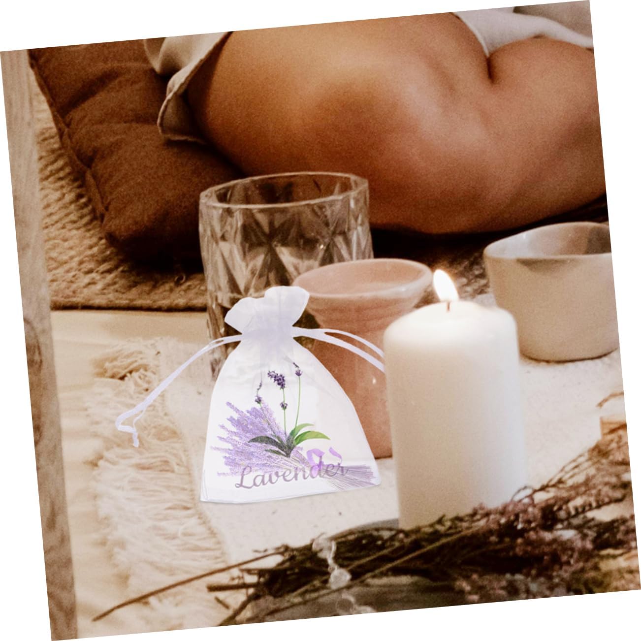 VOSAREA Lavender Dried Sachet Bags 50pcs Drawstring Pouches for Home Fragrance